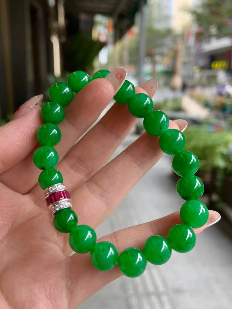 高冰阳绿珠子手链