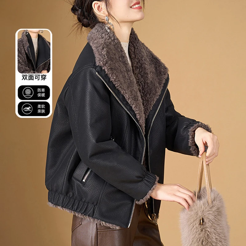 品牌两面穿短款毛呢外套秋冬2025新款时尚中长款加绒加厚大衣夹克