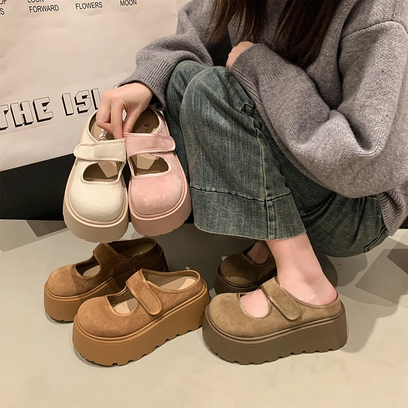 暮秋秋厚底勃肯半拖鞋女2025春季新款包头半拖鞋外穿一脚蹬懒人鞋