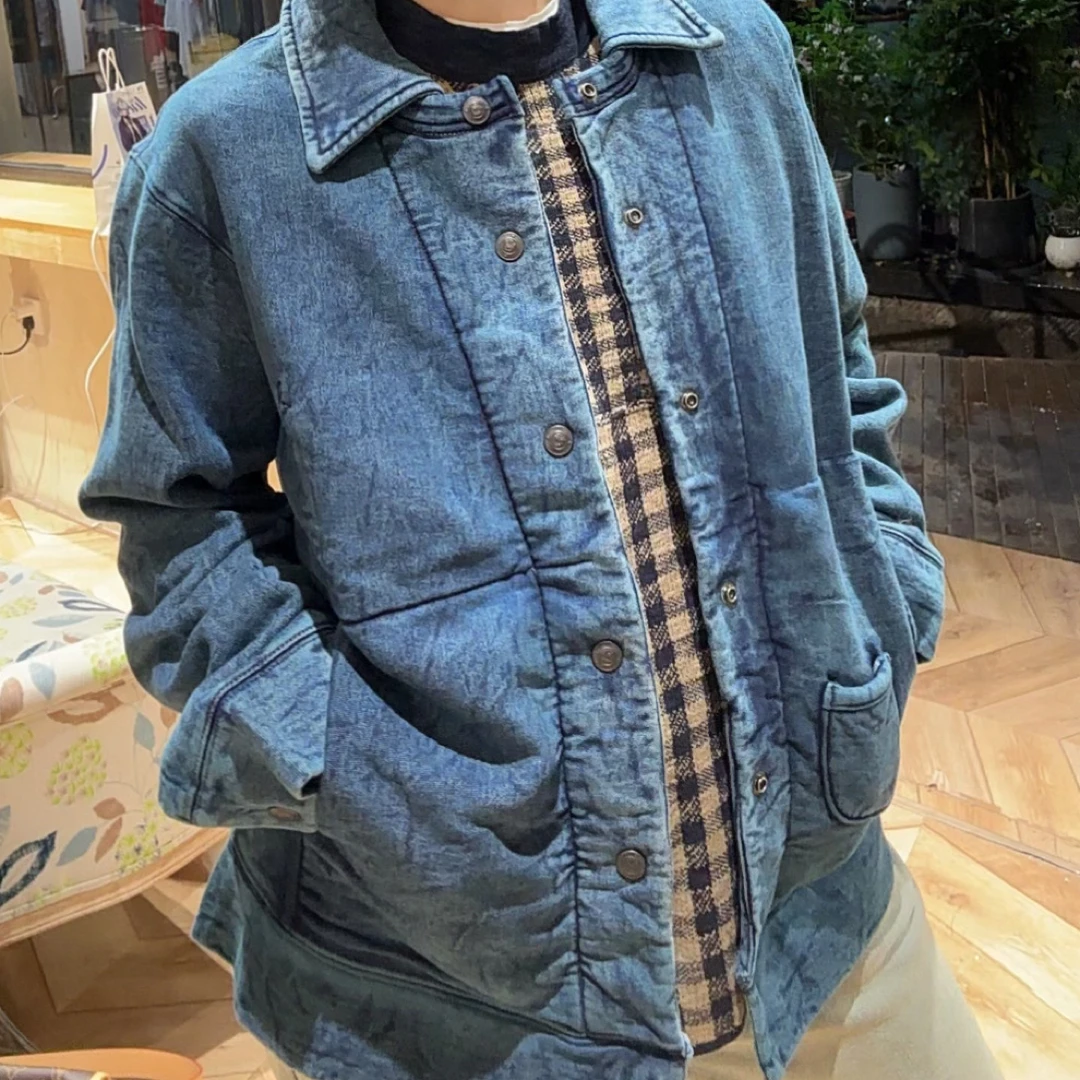 男女同款日系蓝染加绒牛仔外套