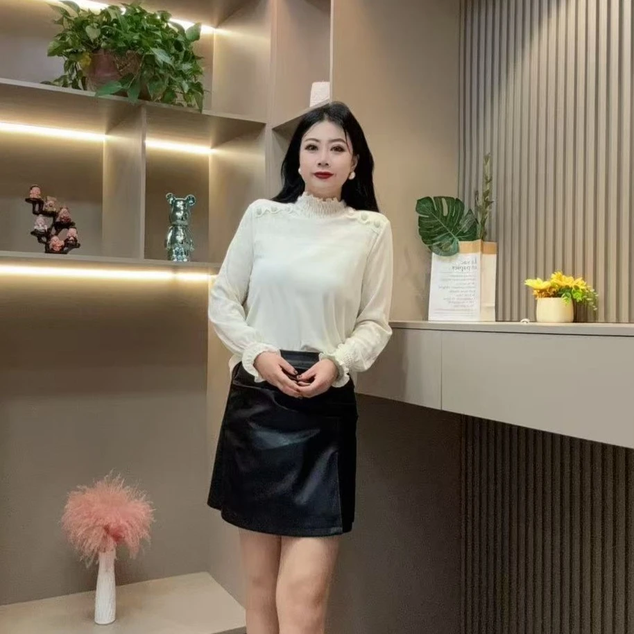 冬季小衫-丫 5966时尚潮流镂空气质高领纽扣款胖MM大码女装新款