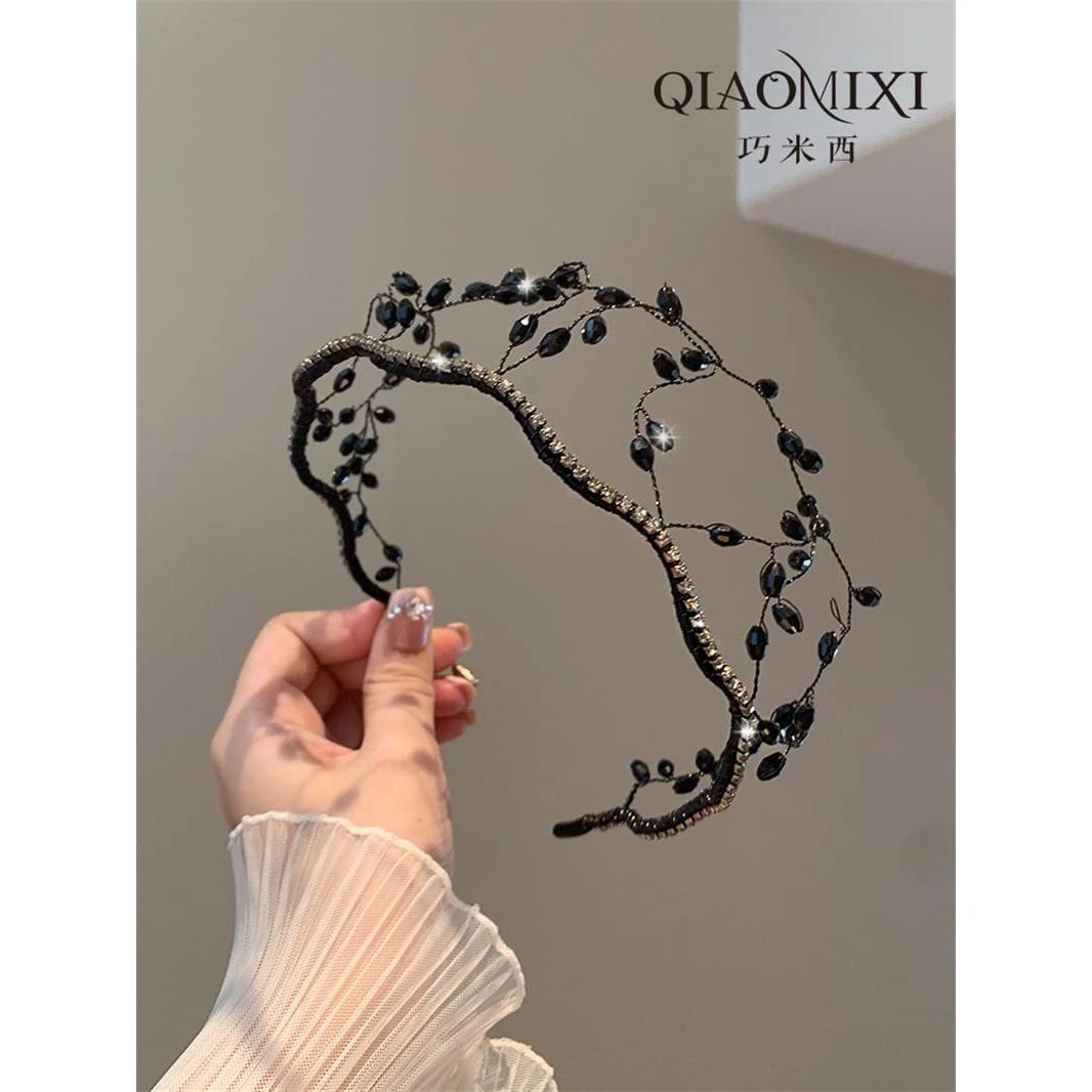 黑色高端可访问的豪华水晶发带，优雅的手工编织发带，时尚和多功