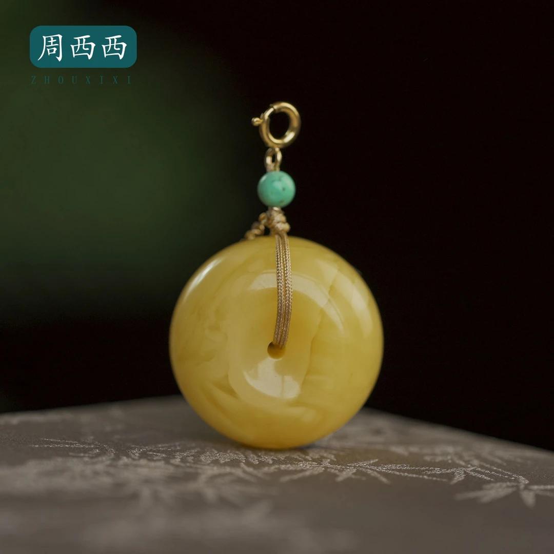 周西西珠宝天然蜜蜡18k金平安扣吊坠女士简约设计多样性发货15503