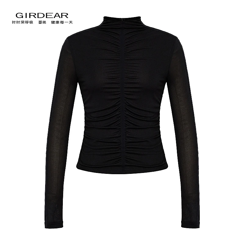 哥弟  品质女装简约舒适亲肤百搭修身收腰显瘦经典丝网衫130101