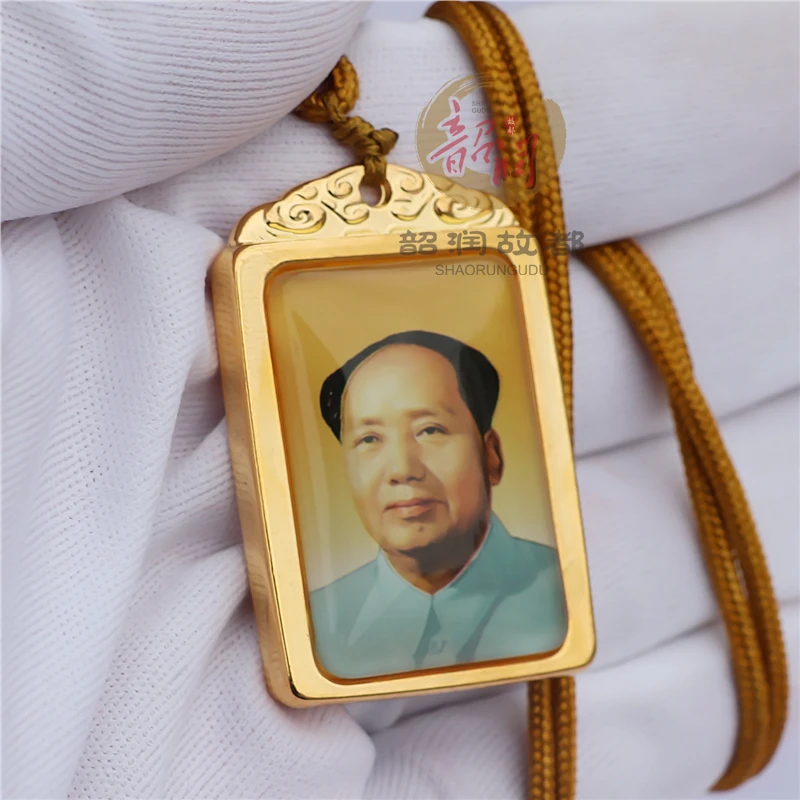 铁合金大理石项链 项链金属电镀伟人吊坠毛爷爷方形纪念坠礼品带