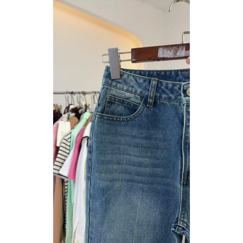 【轻奢】MA11春秋女士蓝色牛仔裤直筒微辣牛仔裤ZK095