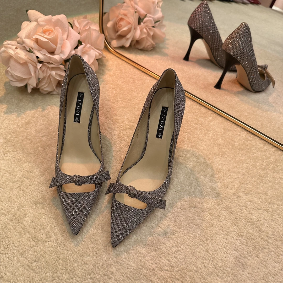IFUSI 精致女人星格纹格利特蝴蝶结高跟鞋 026P-6