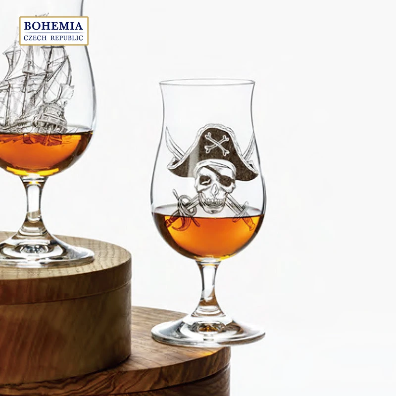 捷克进口BOHEMIA朗姆酒杯啤酒杯高脚杯水晶玻璃手工刻画酒吧家用
