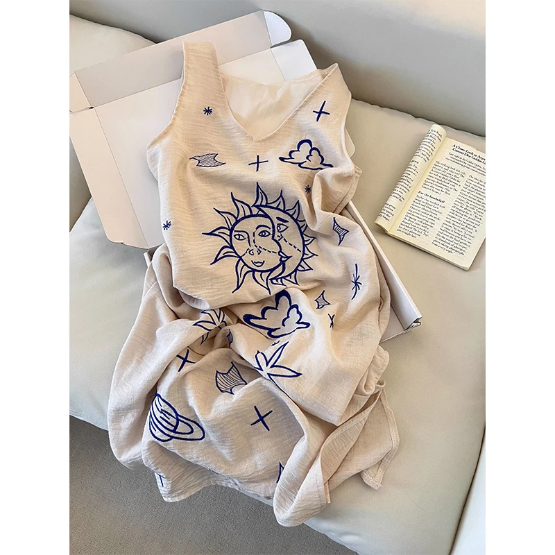 带胸垫复古设计高级感背心睡裙女夏季休闲防凸点可外穿无袖连衣裙