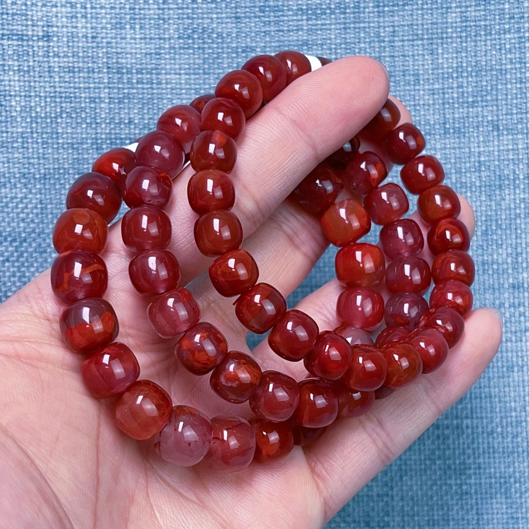 04C20凉山瓦西料南红柿子玫锦红老型单圈手串多样性发