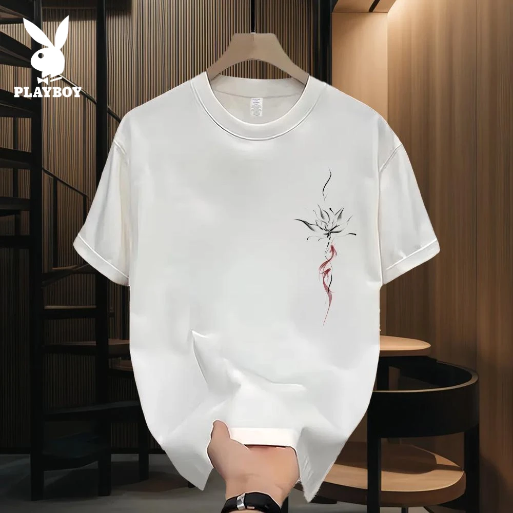 花花公子冰感速干透气短袖夏季国潮锦鲤莲花印花百搭宽松冰丝短袖