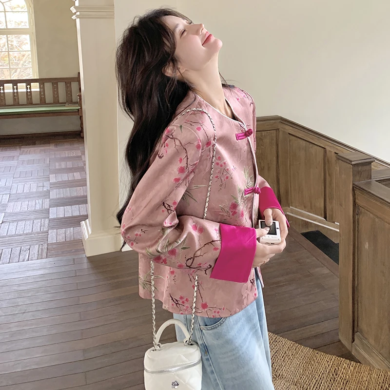 粉色高级感时尚气质名媛国风新中式短款外套女春炸街显瘦爆款上衣
