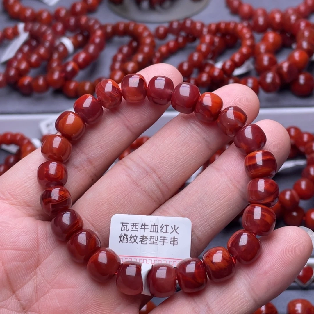 南红玛瑙未镶嵌南红玉石9.5mm瓦西全品原矿牛血火焰纹老型手串