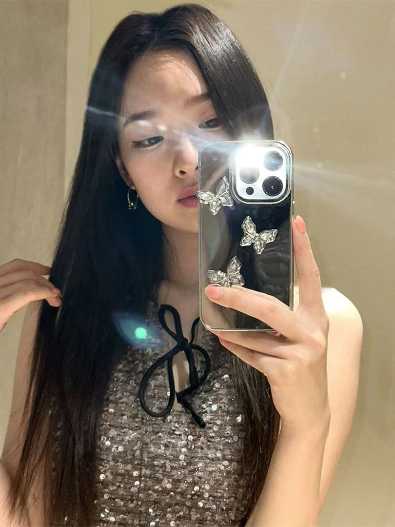 新款潮牌镜面蝴蝶贴件DIY透明电镀TPU镜面手机壳