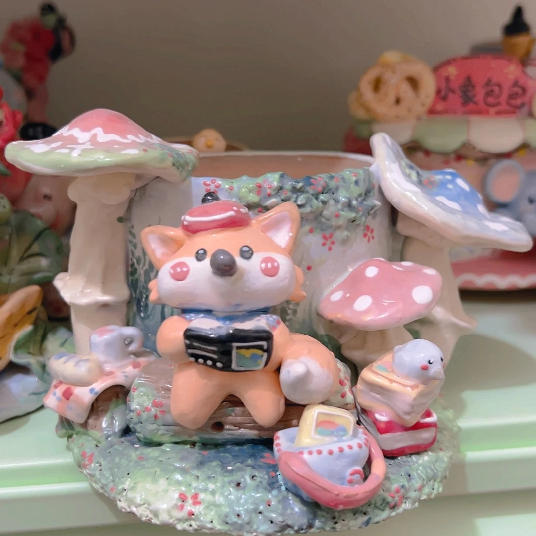 微瑕福福蘑菇狐狸多肉花盆