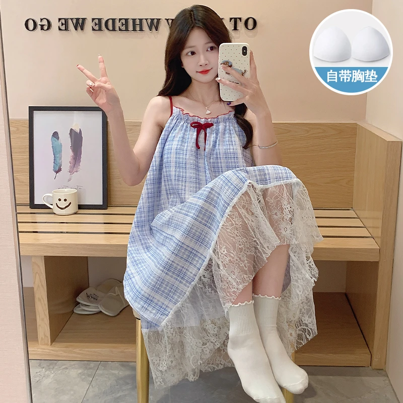睡裙女款爆款2025新款甜美网红蕾丝夏季女生睡衣家居服可外穿宽松
