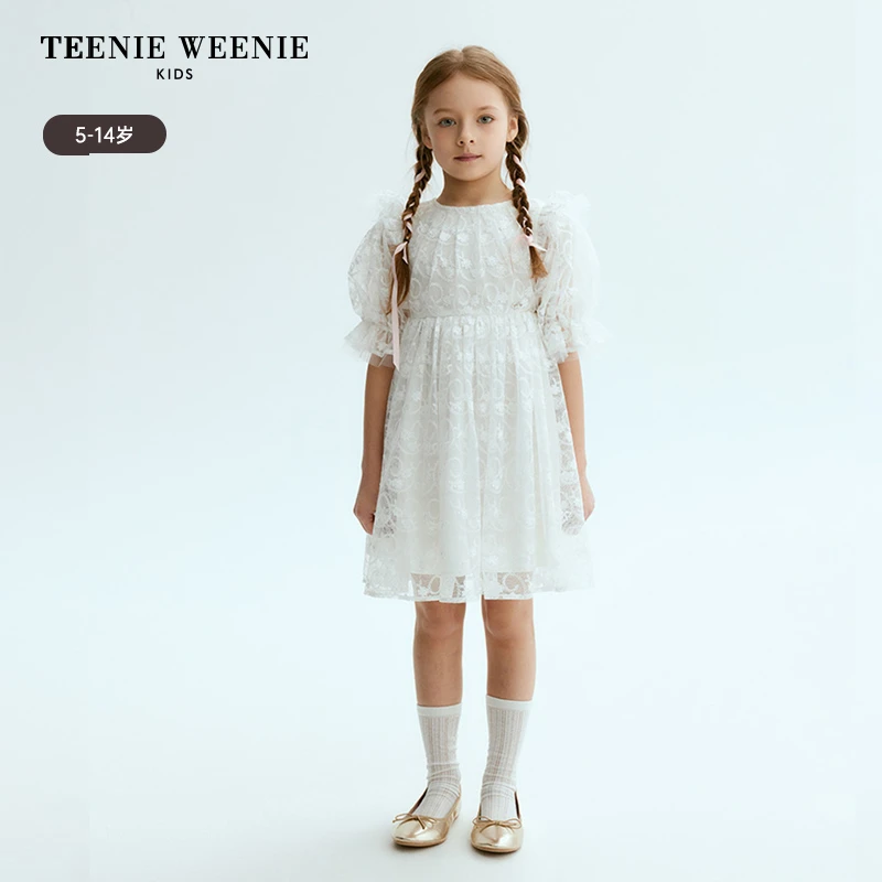 TeenieWeenie Kids小熊童装女夏款甜美蕾丝提花连衣裙TKOW246368N