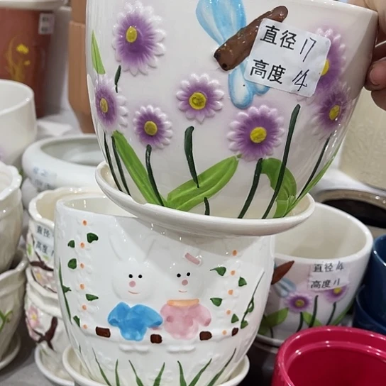 多肉绿植陶瓷花盆9.9包邮，有孔
