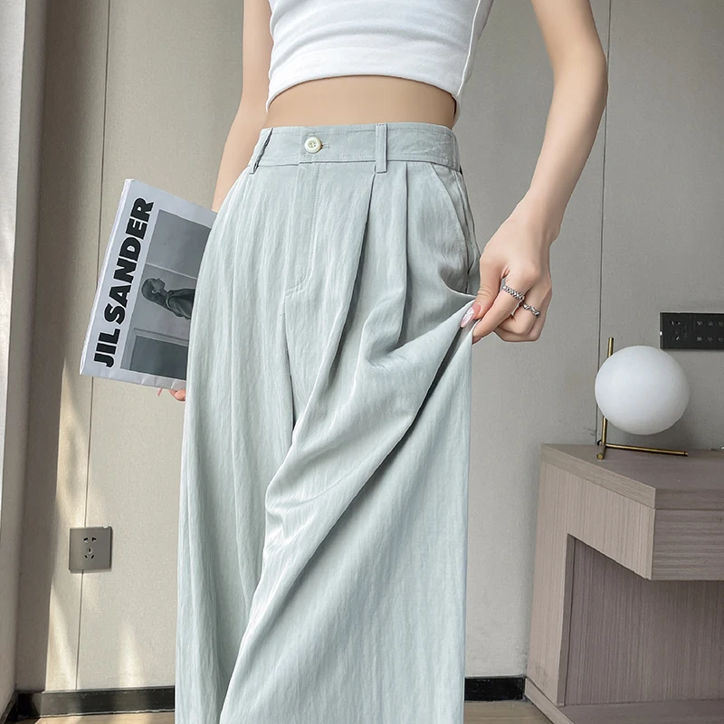冰丝阔腿裤女宽松显瘦夏季高腰垂感西装裤日系慵懒风棉麻山本裤子