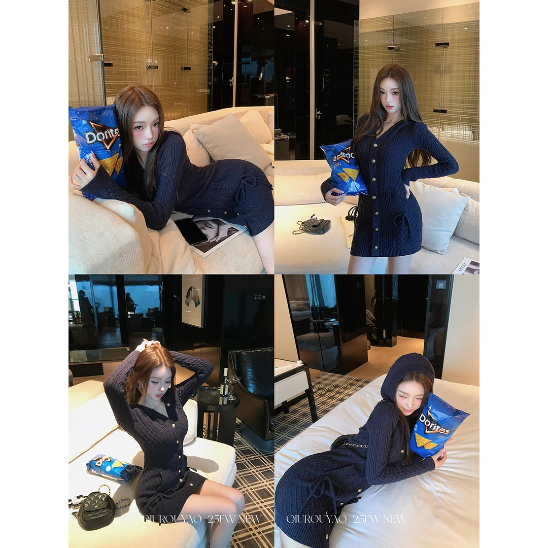 【QIUROUYAO邱肉瑶】新派学院｜复古钩花纹理针织连衣裙