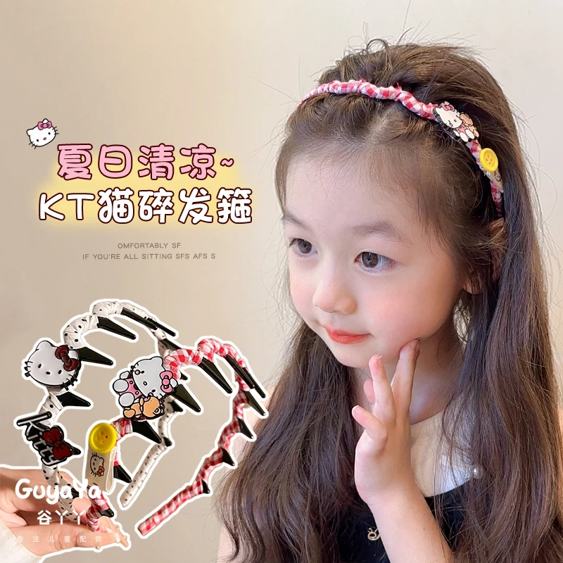 纽扣kitty猫~可爱儿童高颅顶发箍小女孩高颜值带齿梳压发箍碎发捆