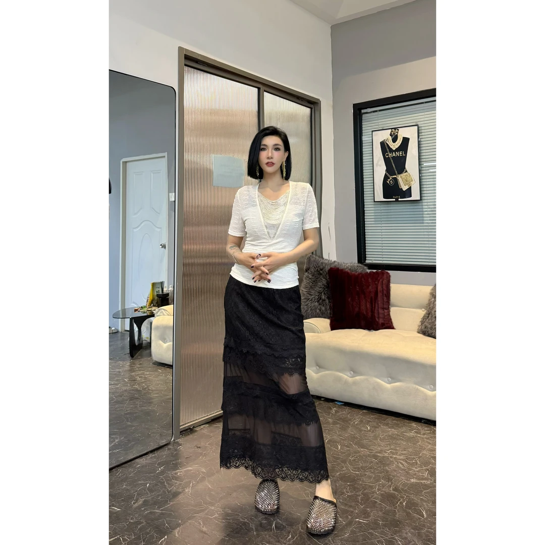 SONG-原创【半身裙-诗野山花】新款重工蕾丝花边时尚百搭显瘦