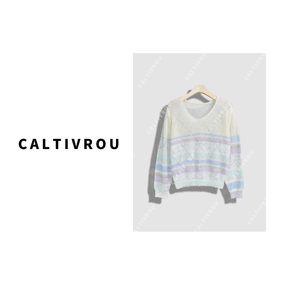 Caltivrou针织衫V领薄款2025春季新款毛衣女上衣爆款打底衫Y15148