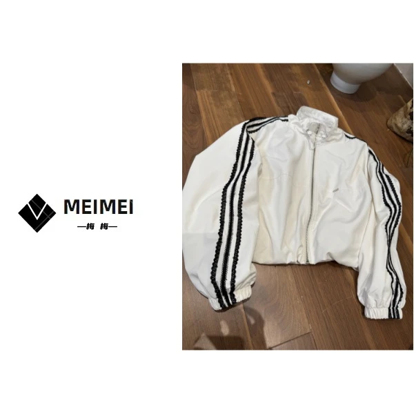 XMM.【蕾丝防晒衣】时尚百搭潮流显瘦春秋条纹休闲宽松拼接运动2531