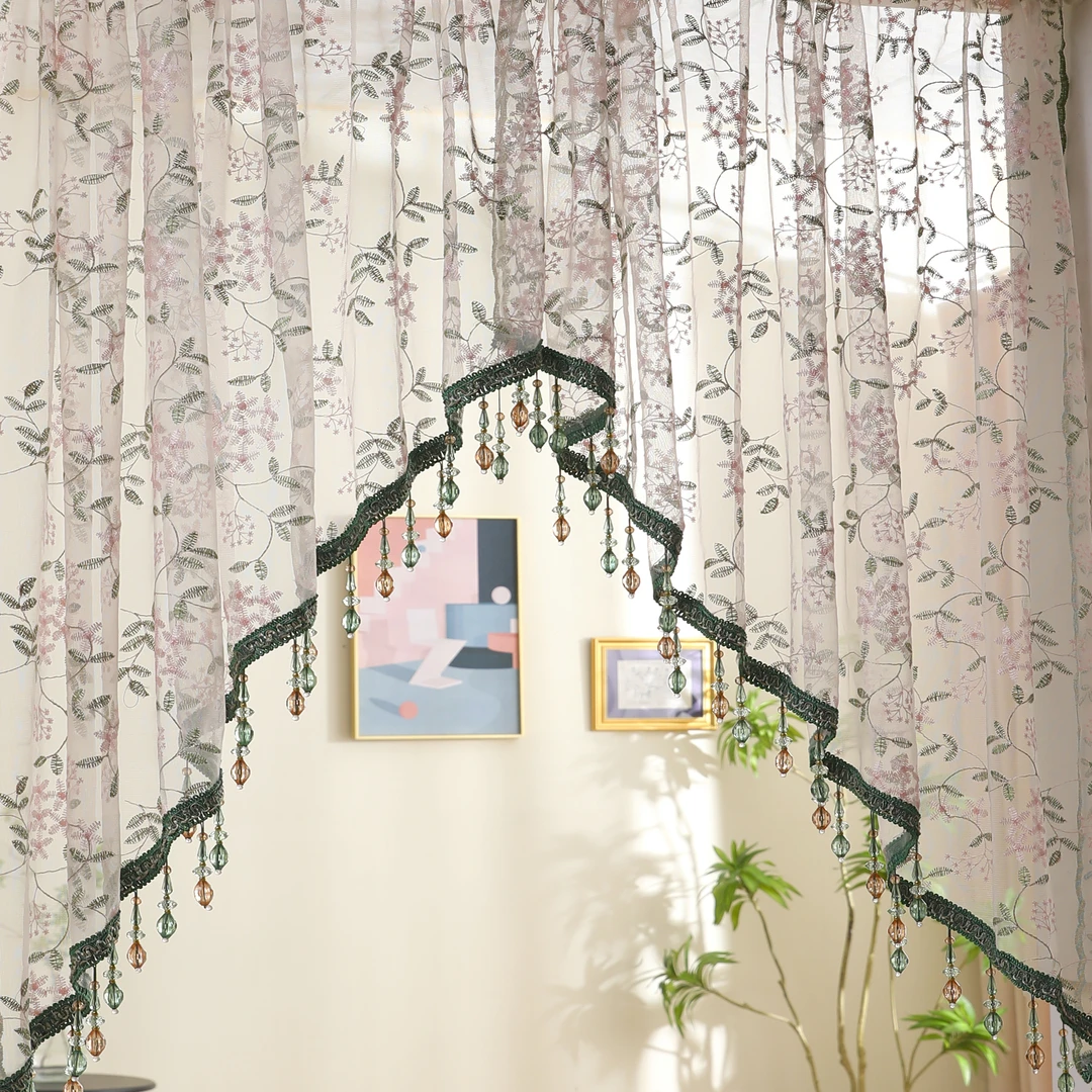 轻奢高定蕾丝拱形门帘免打孔安装适用于卧室厨房隔断