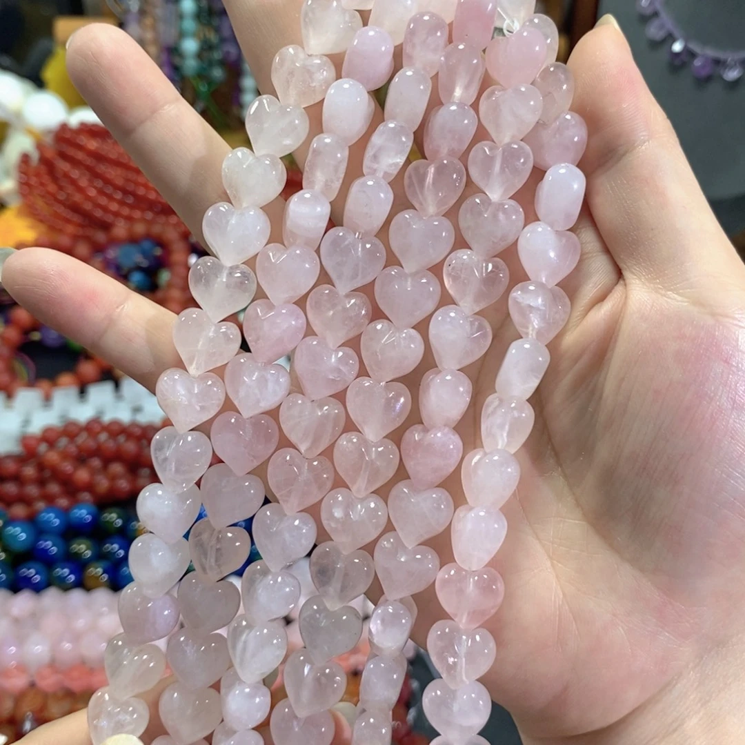 未镶嵌玛瑙/玉髓珠宝半成品粉晶屁桃短款卡12mm有15颗
