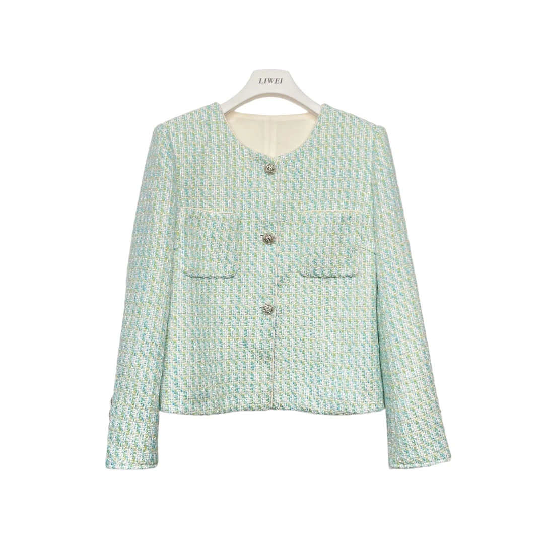 春秋季新款小香风短外套女2402蓝色