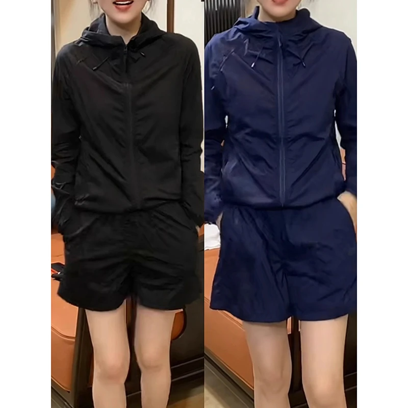 休闲防晒套装女2025夏季新款韩版时尚显瘦薄款连帽外套短裤两件套