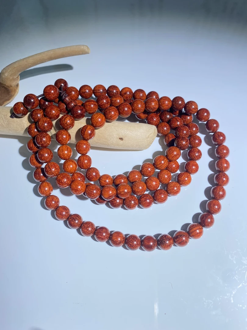 【九韵木语】印度小叶紫檀0.8*108颗手工干磨多圈手串 XY12012