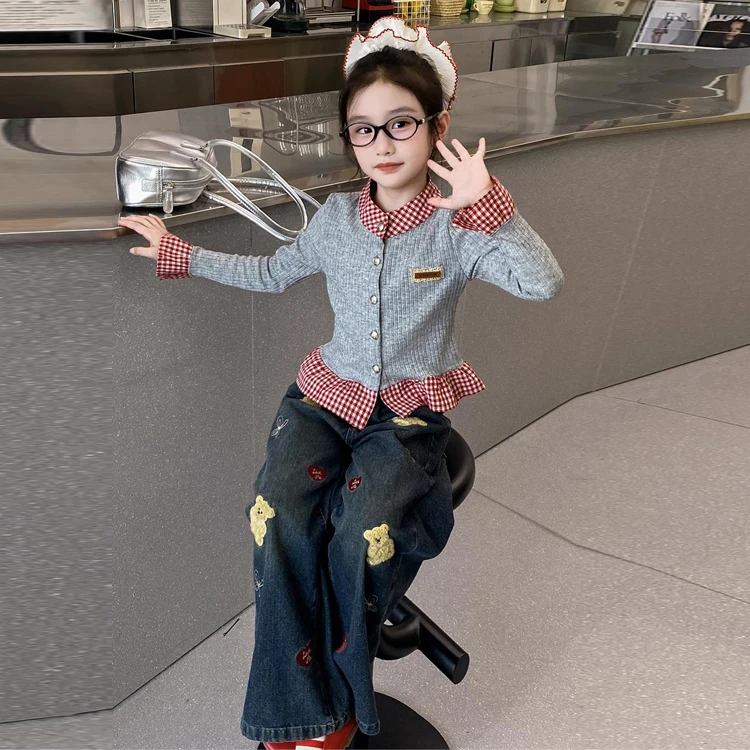 女童秋装套装2025新款洋气爆款毛衣开衫阔腿裤两件套女孩早秋穿搭