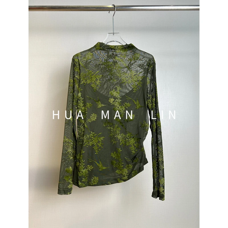 【花滿林】半高领腰部捏褶烧花长袖上衣56008
