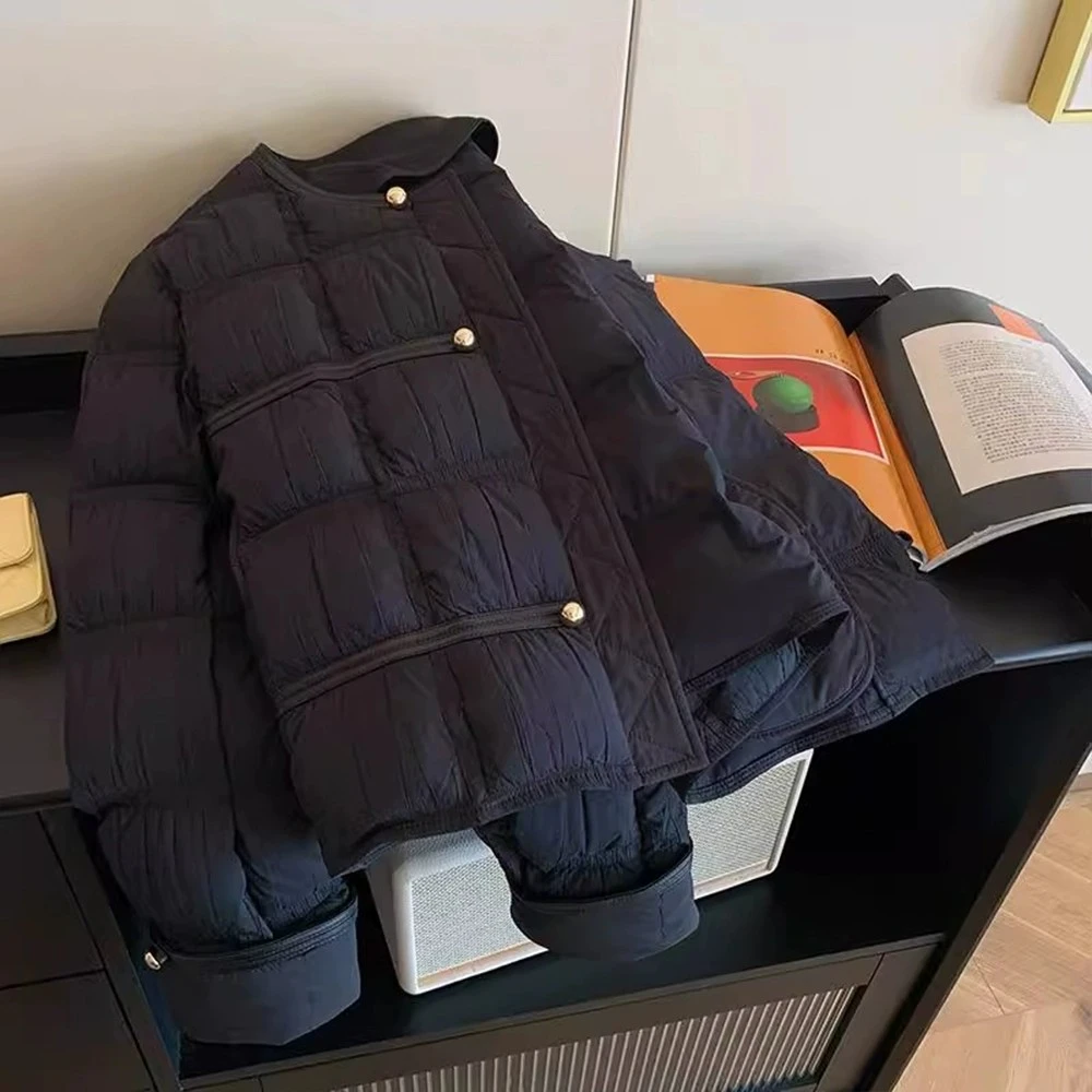 小香风轻薄短款新款棉服女冬季大码胖mm气质高级流行圆领棉衣外套