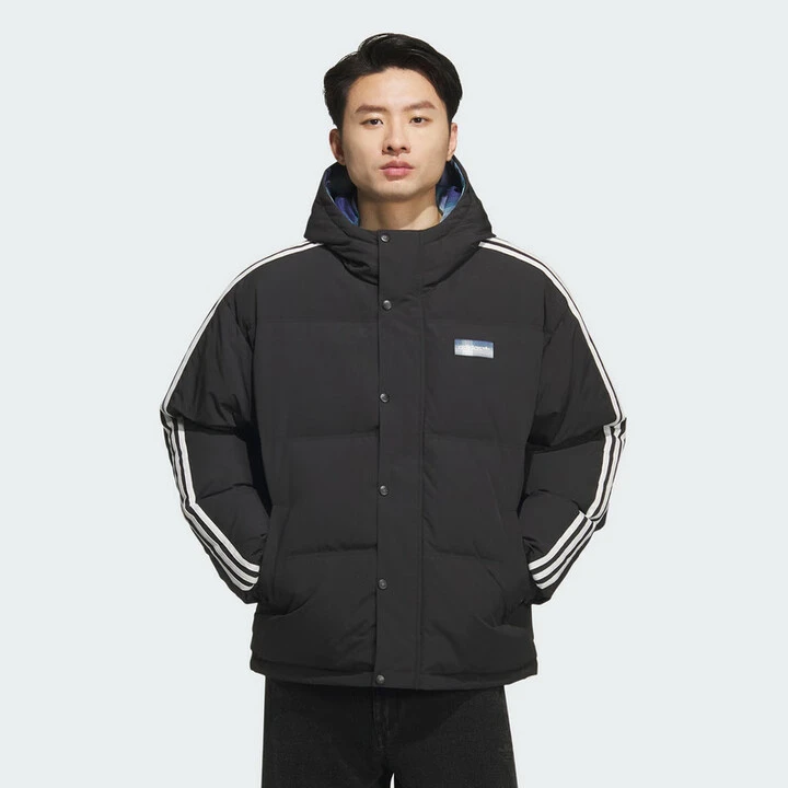 adidas/阿迪达斯男三叶草复古街头风保暖双面穿连帽羽绒服KF9277