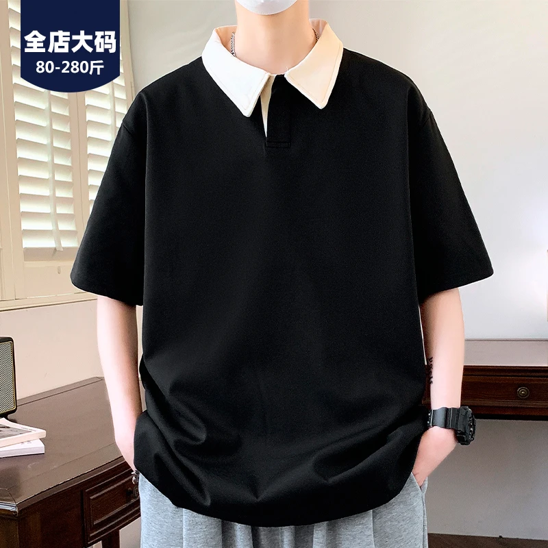 胖胖森大码男士短袖T恤POLO衫夏季薄款休闲百搭港风潮流微胖半袖