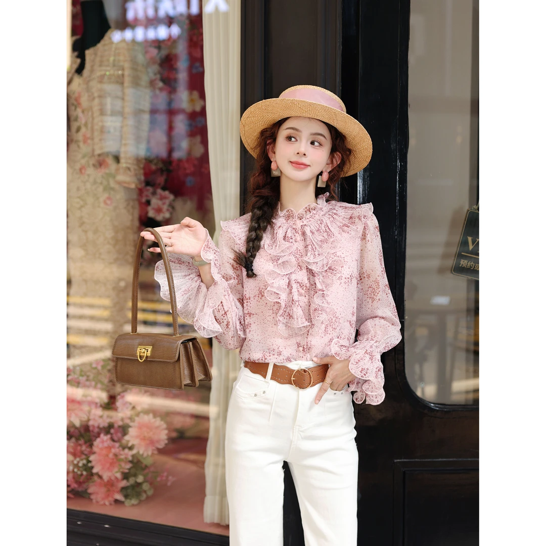 陈大器【樱花絮语​】港风复古花色长袖百搭宽松衬衫JA5468056