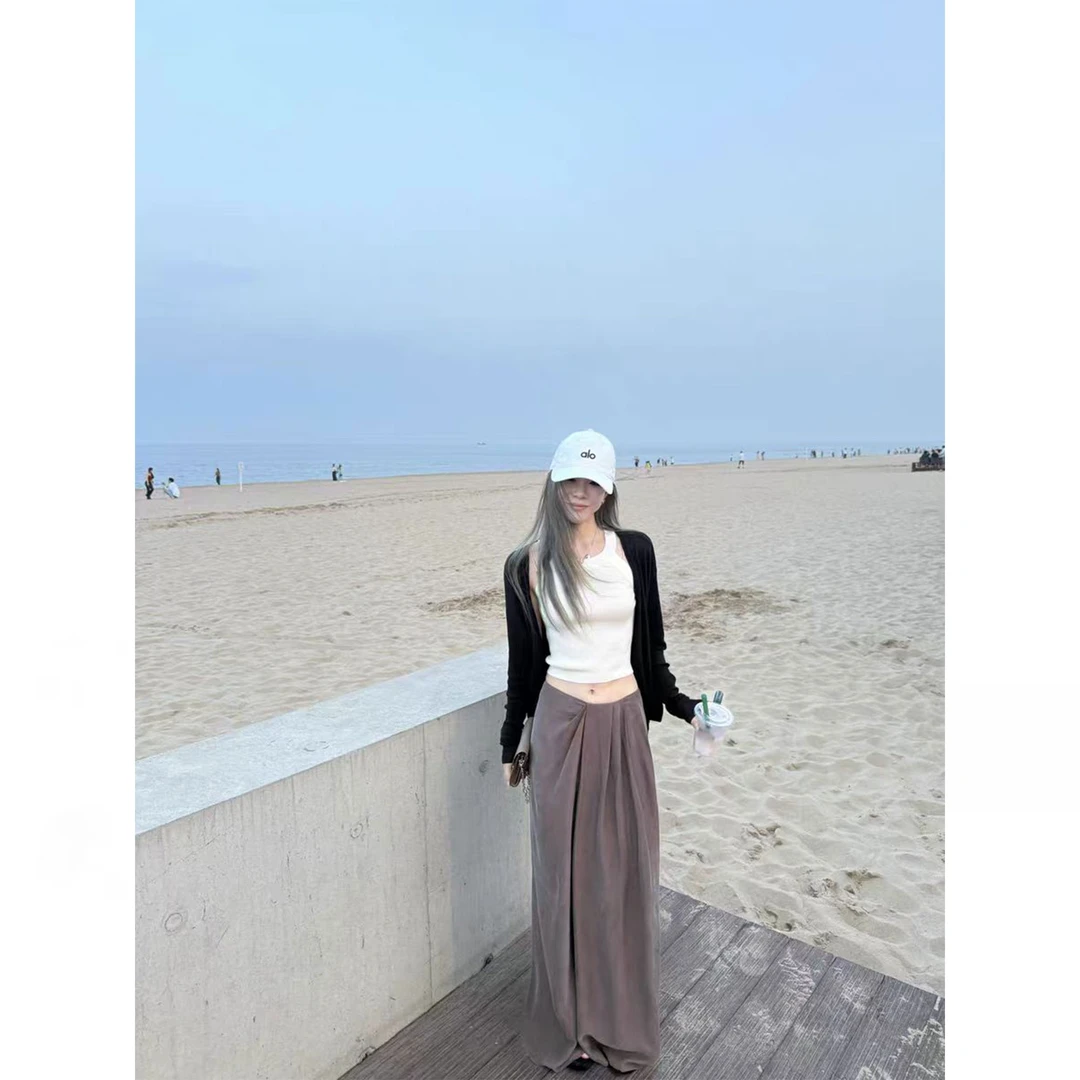 裙子女款爆款2025新款高级感设计感气质垂坠感直筒半身长裙夏季