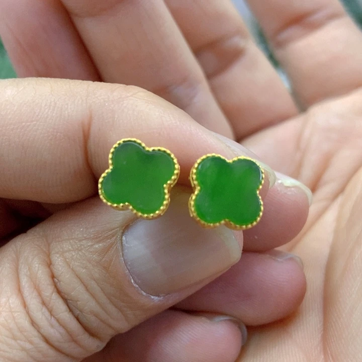 【闪购商品】和田玉（碧玉）耳饰银S925镶嵌11