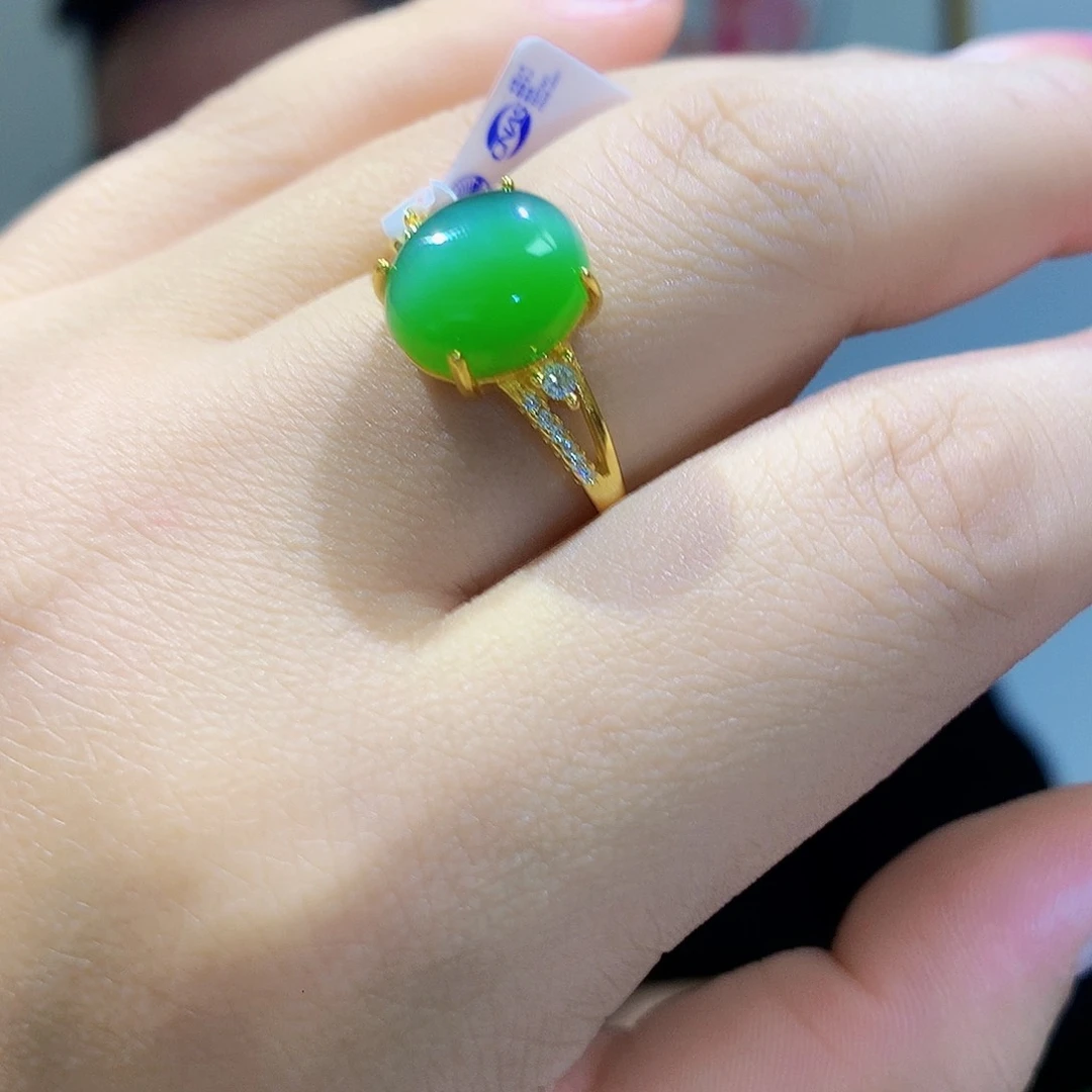 和田玉（碧玉）戒指银S925镀金镶嵌