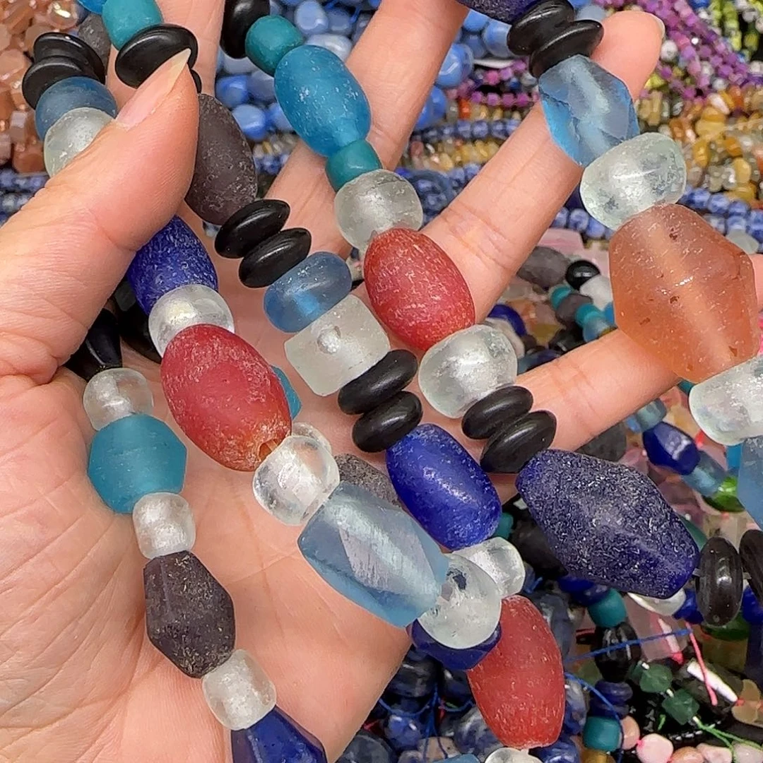 玛瑙/玉髓合金珠宝半成品老琉璃一条项链