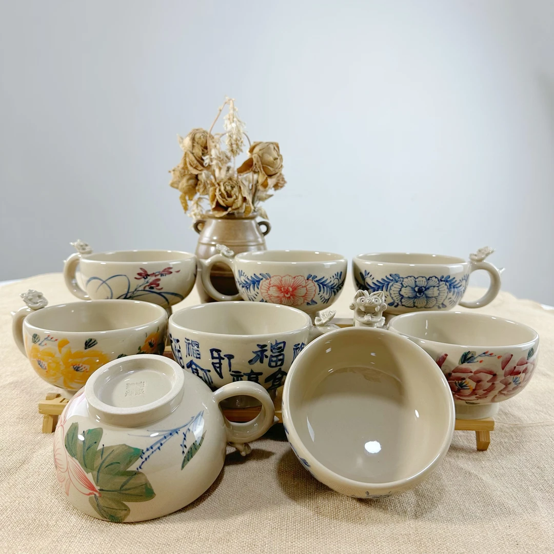 盛凌青花瓷非遗手工手绘高温釉下彩大容量复古瓦猫早餐杯咖啡杯