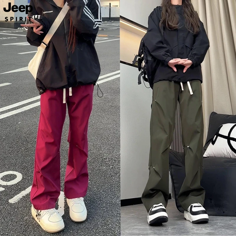 JEEPSPIRIT吉普秋冬男女款冲锋裤工装登山铆钉宽松百搭休闲潮裤子