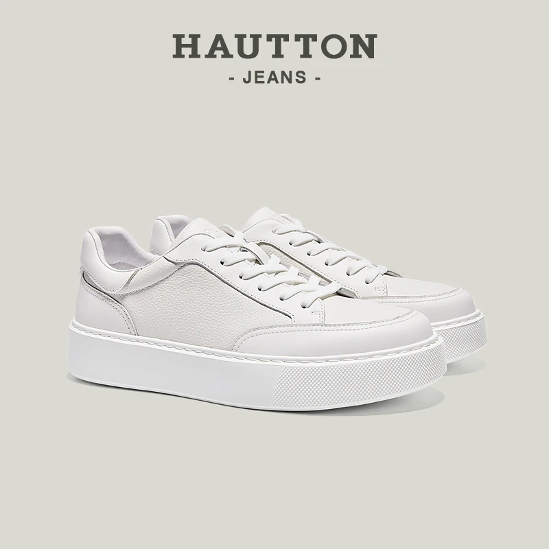 皓顿男鞋时尚百搭鞋子男款真皮休闲皮鞋男士厚底小白鞋933XB5515