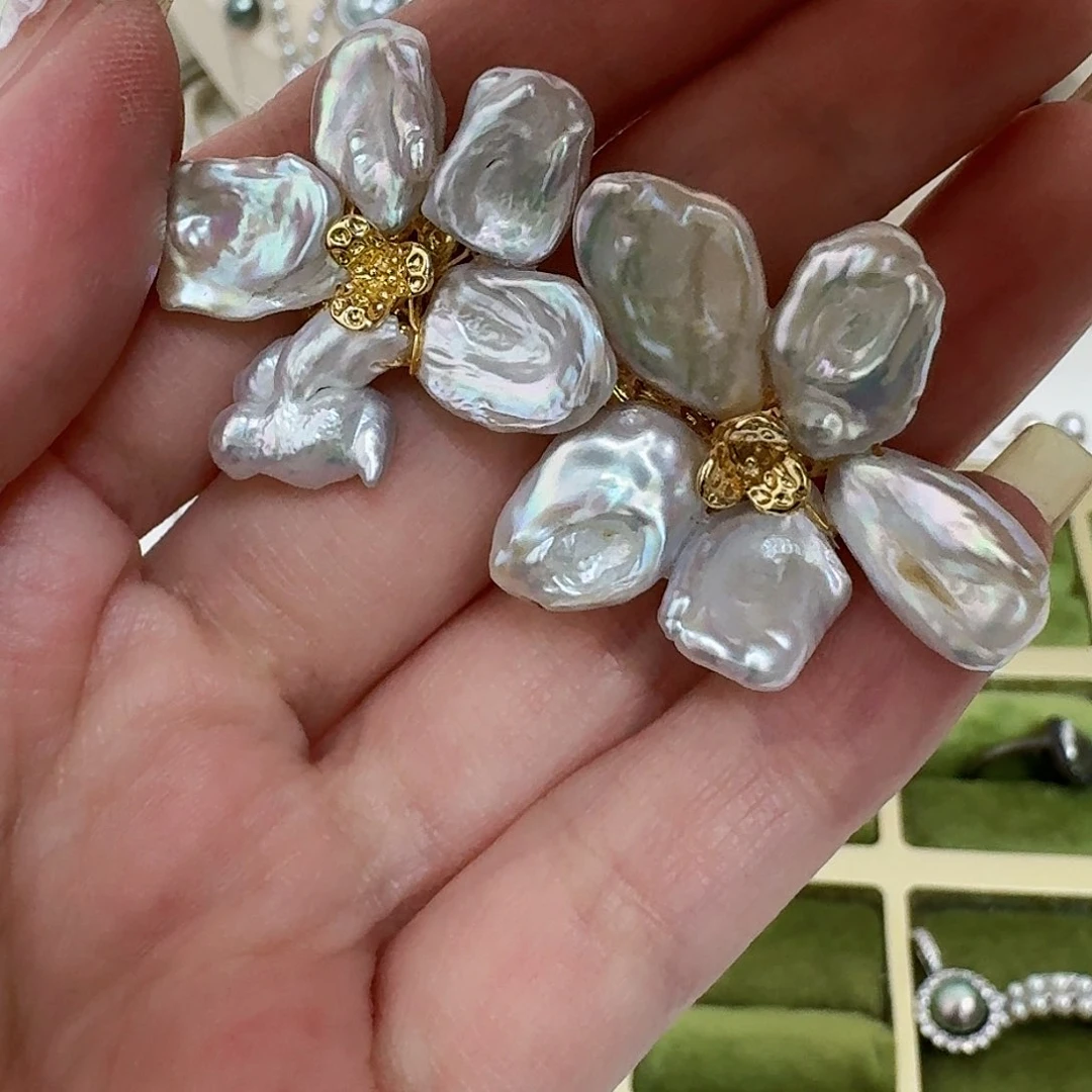 淡水珍珠耳饰合金