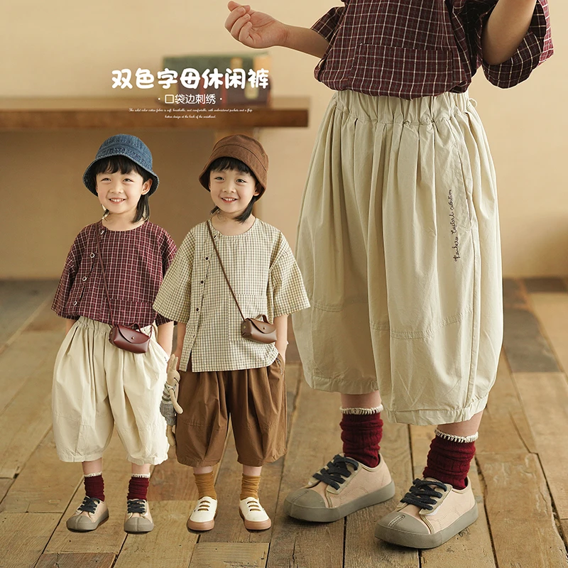 砚台家韩版男童字母刺绣休闲裤2025夏季新款儿童七分裤宝宝长裤子
