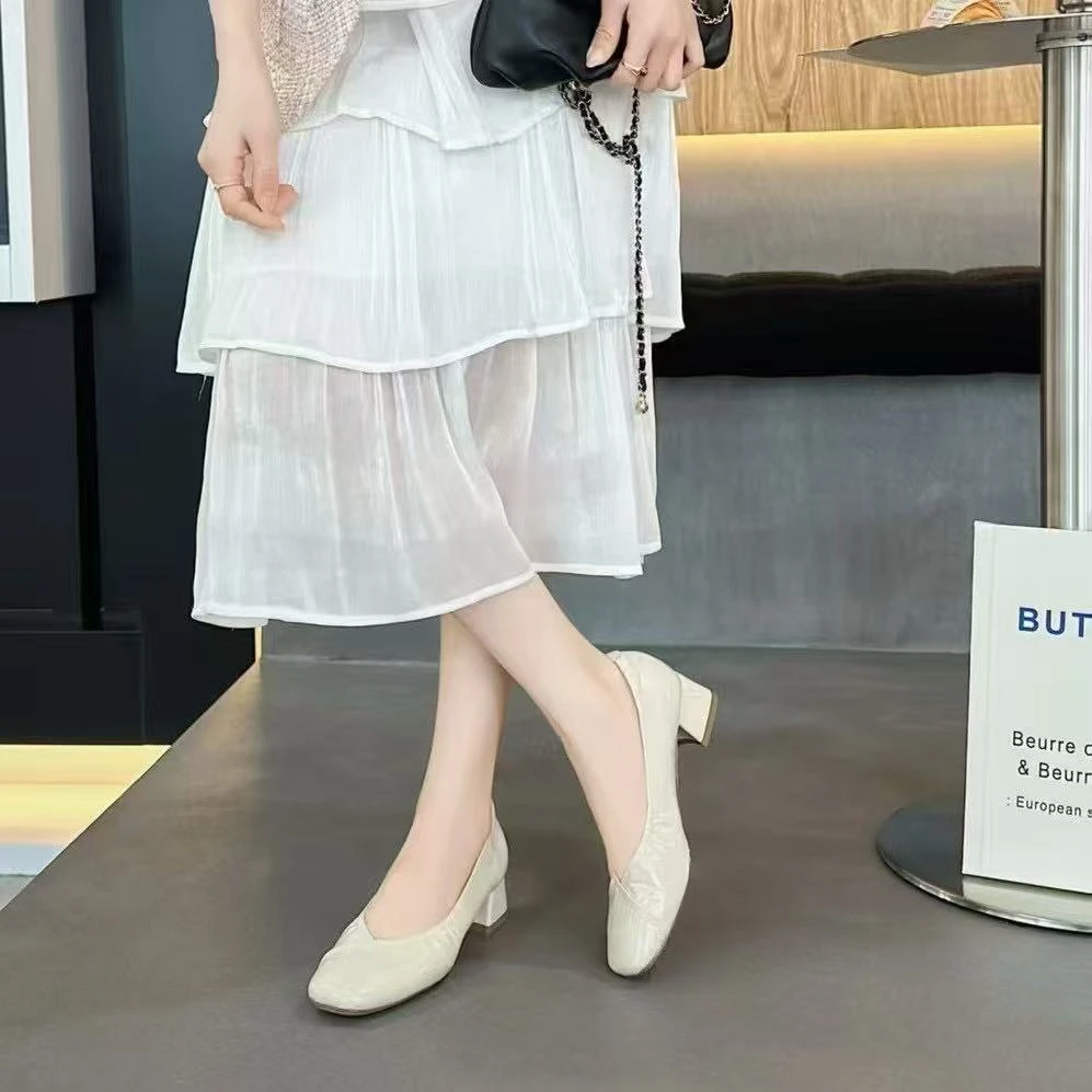 专柜正品188380防滑一脚蹬浅口四季通用单鞋圆头女鞋中跟低跟软底