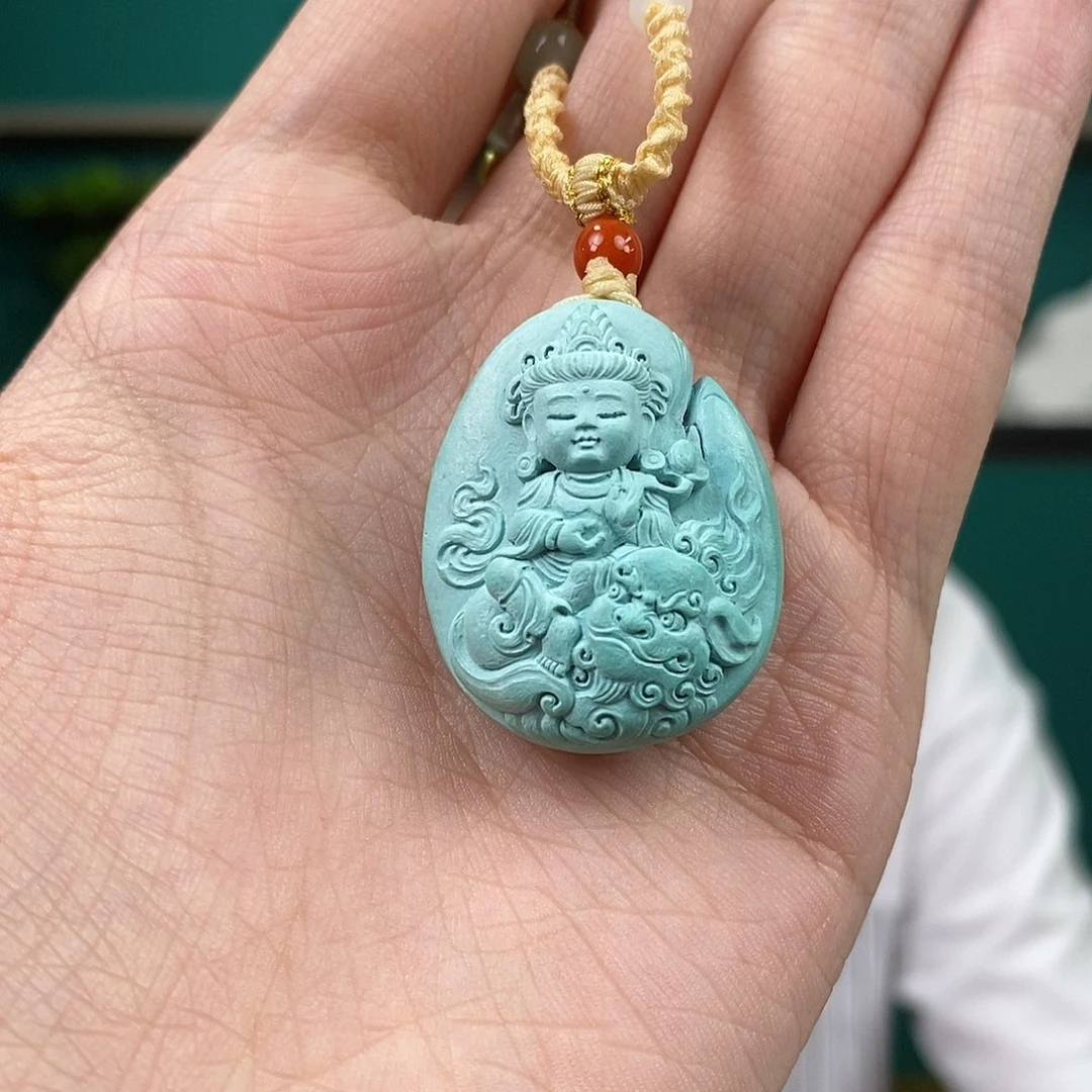 未镶嵌绿松石珠宝奇石文殊菩萨 雾霾蓝